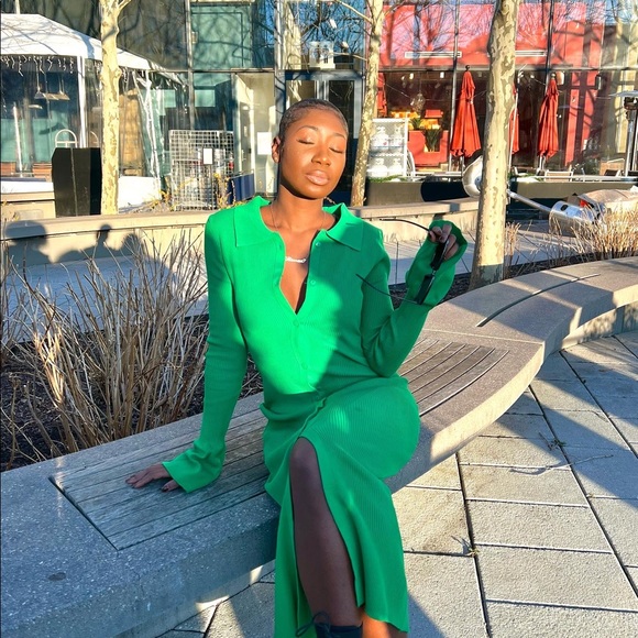 Long sleeve midis green buttoned dress - Picture 4 of 4